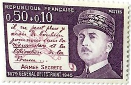 France - Hommage à la Résistance / Armée Secrète – Général Delestraint (timbre semi-postal) (inconnu)