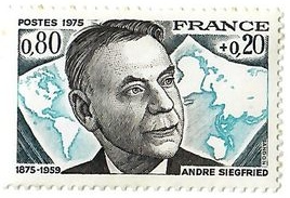 France - Timbre de bienfaisance (semi-postal) – hommage à une personnalité (inscription « ANDRE SIEGFRIED ») (1975)